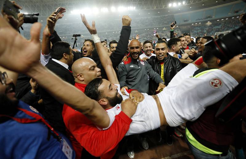 Tunisia's Ghaliene Chaaleli celebrates after the match. Reuters