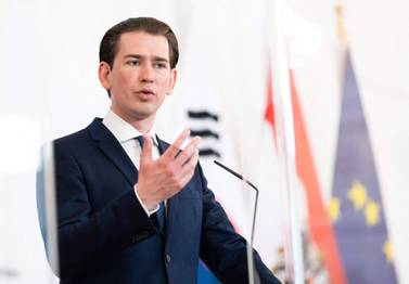 Austria's Chancellor Sebastian Kurz addresses a press conference following a meeting with South Korea's President on June 14, 2021 in Vienna. Austria OUT / AFP / APA / GEORG HOCHMUTH
