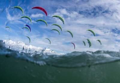Competitors race at the 2023 Formula Kite European Championships in Portsmouth, England. Getty Images