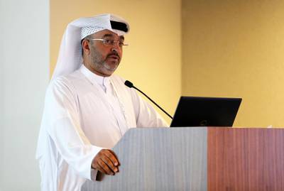 ABU DHABI , UNITED ARAB EMIRATES, September 11 – 2018 :- Dr Hamad Al Ghaferi , Director General , National Rehabilitation Centre speaking during the WHO Drugs Conference held at the National Rehabilitation Centre in Abu Dhabi. ( Pawan Singh / The National )  For News. Story by Haneen Dajani