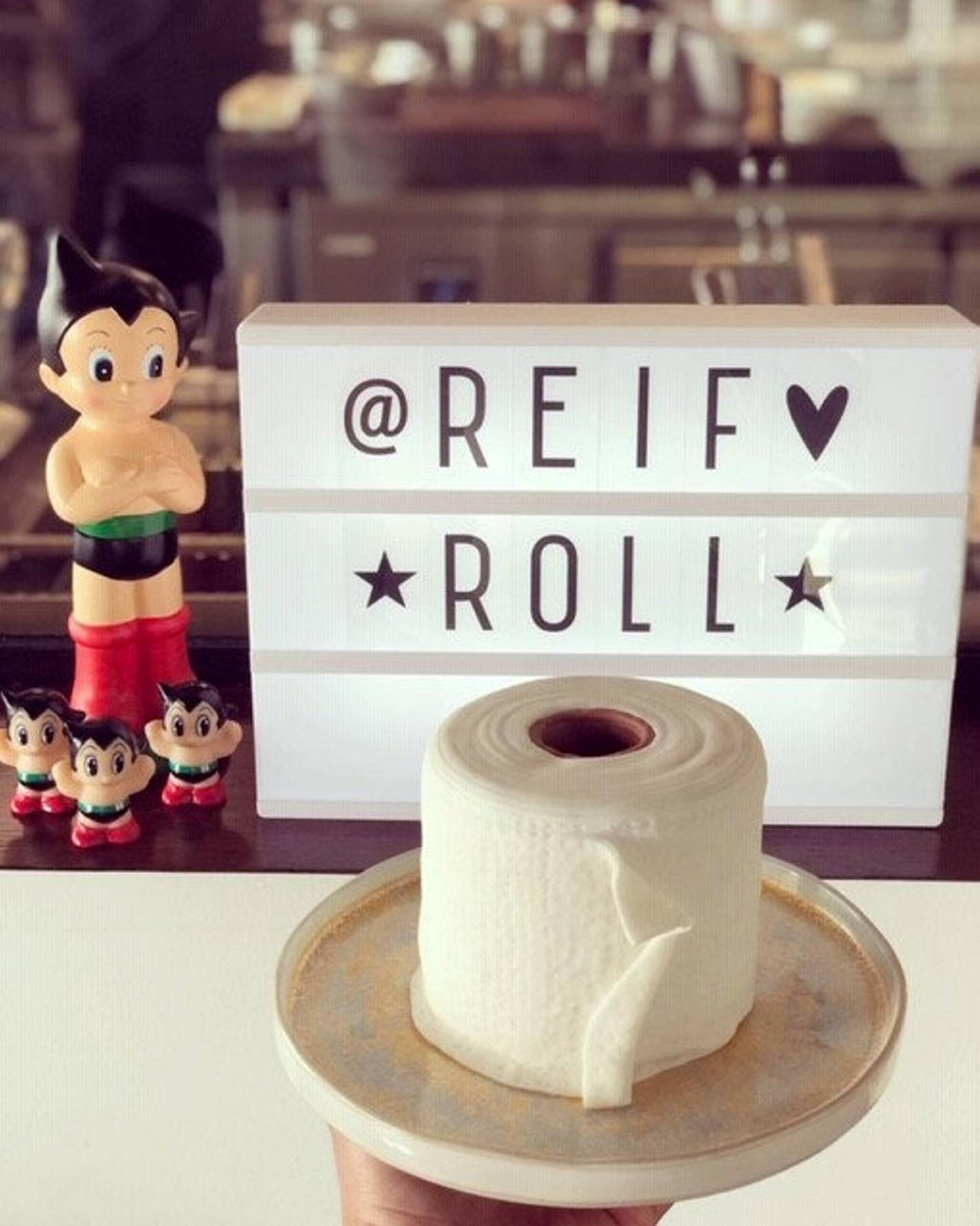 Chef Reif Othman's toilet-roll-shaped cake