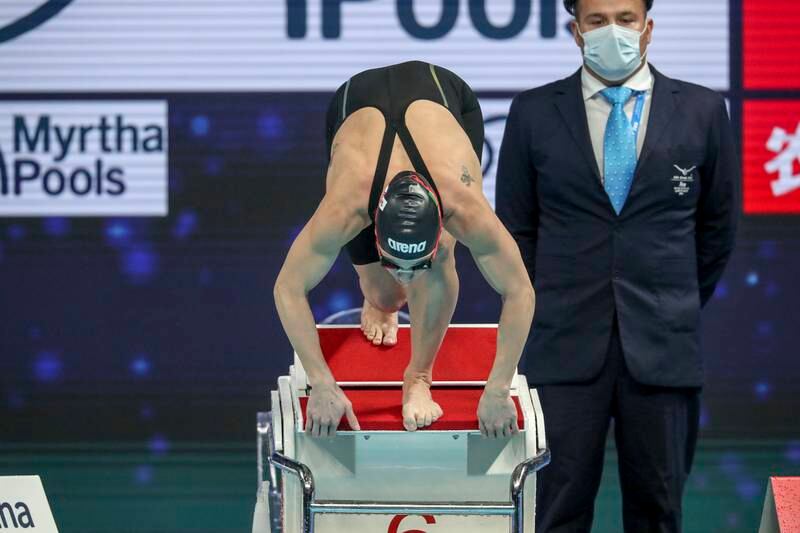 Francesca Fangio of at the start of the women's 200m breaststroke race.