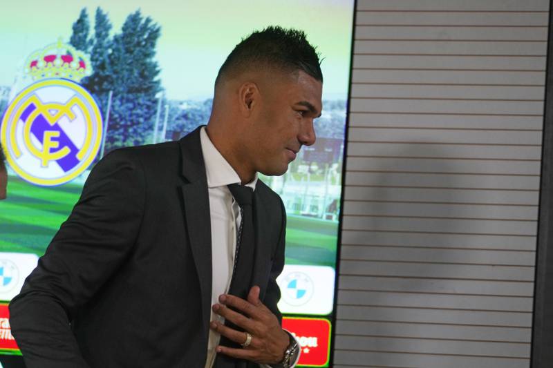 Casemiro leaves his farewell press conference at Real Madrid's training ground in Spain on Monday, August 22, 2022. AP