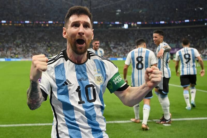 Argentina's Lionel Messi celebrates scoring in the 2-0 Group C win against Mexico at Lusail Stadium on November 26, 2022. Getty