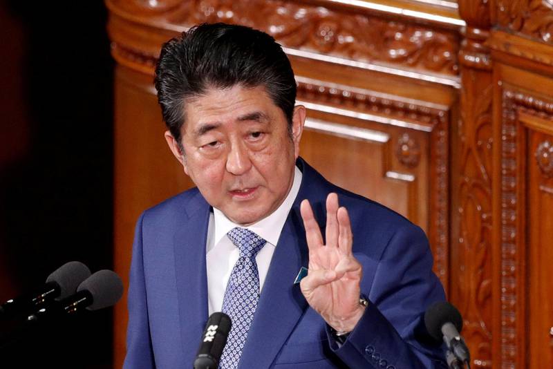 FILE PHOTO: Japan's Prime Minister Shinzo Abe gestures as he makes a speech at an opening of a new session of parliament in Tokyo, Japan January 22, 2018. REUTERS/Kim Kyung-Hoon/File Photo