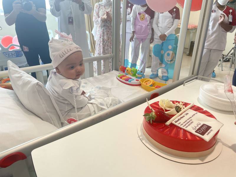 Baby Afeefa recovers after her bone marrow transplant at Burjeel Medical City in Abu Dhabi. Photo: Burjeel Medical City