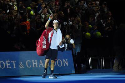 Kei Nishikori acknowledges the crowd at London's 02 Arena after losing in the semi-finals to Novak Djokovic at the ATP World Tour Finals on Saturday. Tim Ireland / AP / November 15, 2014