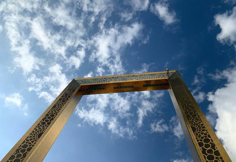 DUBAI , UNITED ARAB EMIRATES , November 24 – 2020 :- Cloudy weather over the Dubai Frame in Dubai. ( Pawan Singh / The National ) For News/Standalone/Instagram/Big Picture