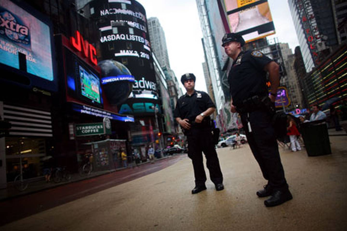 New York police stand guard in Times Square.