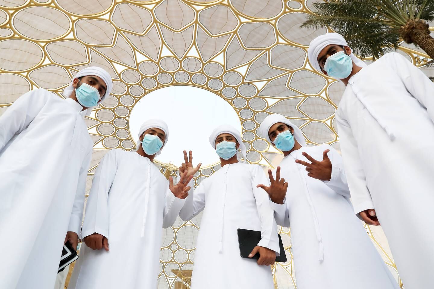 Students from Abu Dhabi Police Academy visit Al Wasl Plaza at the Expo 2020 site in Dubai, on October 12, 2021. Pawan Singh / The National