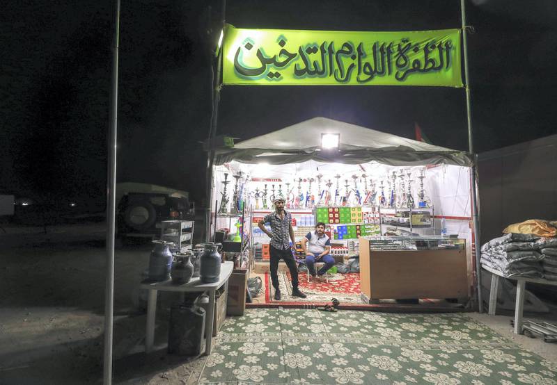 Abu Dhabi, United Arab Emirates, December 10, 2019.    -- One of two tobacco shops on Millions Street  at the Al Dhafra Festival.Victor Besa/The NationalSection:  NAReporter:  Anna Zacharias
