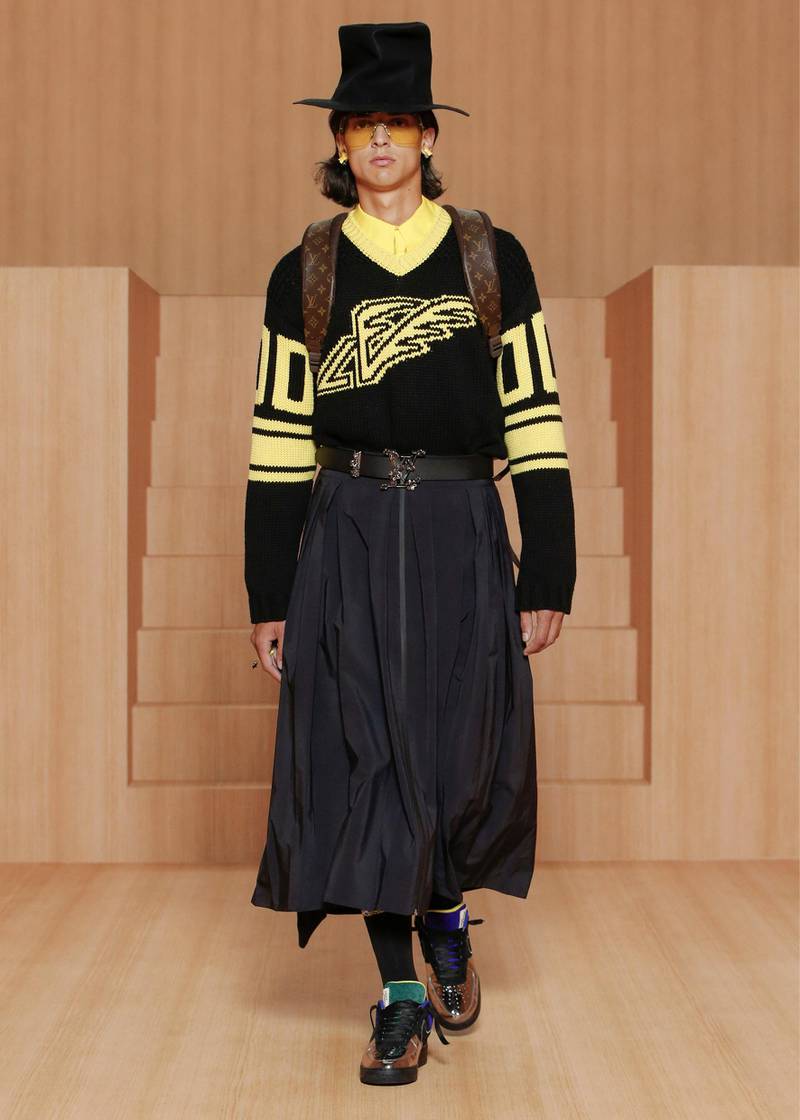 The skirted silhouette of samurai armour is the theme running through the new Louis Vuitton collection.  Courtesy Louis Vuitton