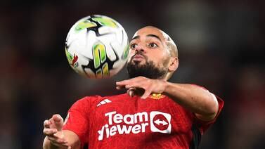 Sofyan Amrabat made his first start for Manchester United in their League Cup win over Crystal Palace at Old Trafford on September 26, 2023. Reuters
