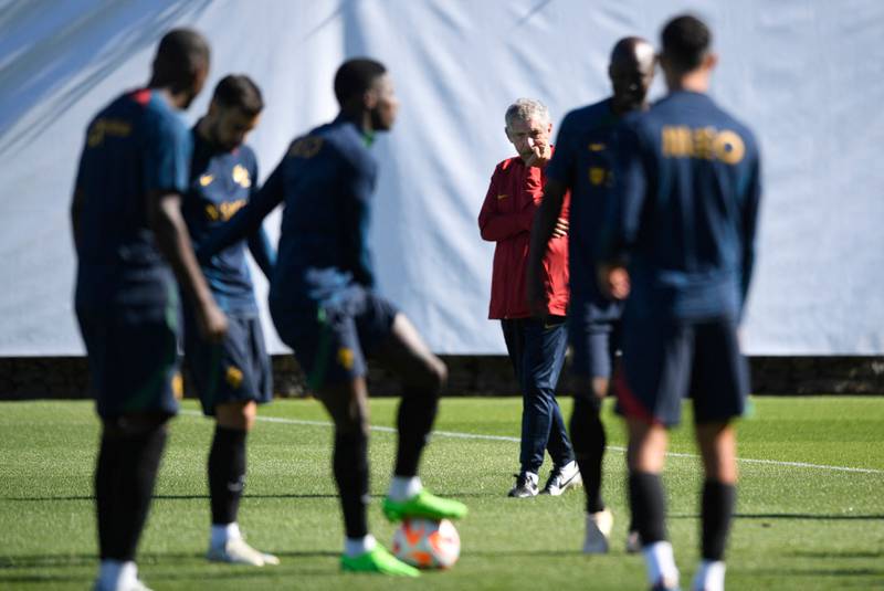 Portugal's manager Fernando Santos oversees training in Braga. AFP