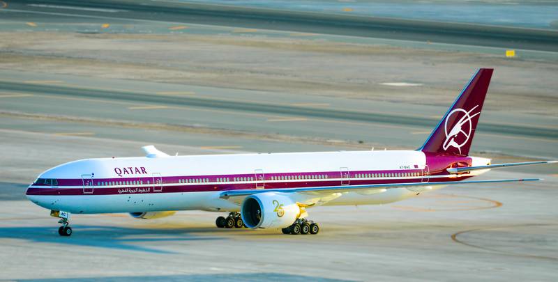 Qatar Airways' Boeing 777 aircraft with retro livery. Photo: Qatar Airways