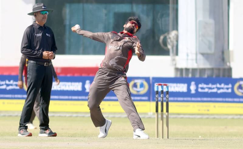Basil Hameed of UAE during the ICC World T20 Global Qualifier against Bahrain at the Oman Cricket Academy Ground in Muscat