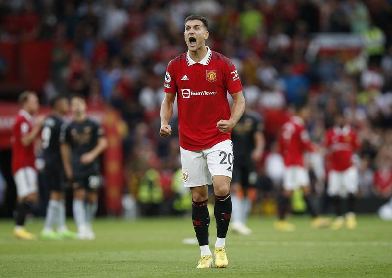 Manchester United's Diogo Dalot celebrates after the match. Reuters