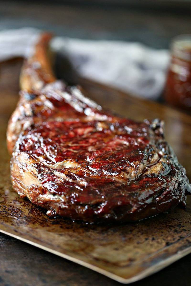 Don't shy away from serving large cuts of meat, such as this Tomahawk steak from Prime Gourmet.