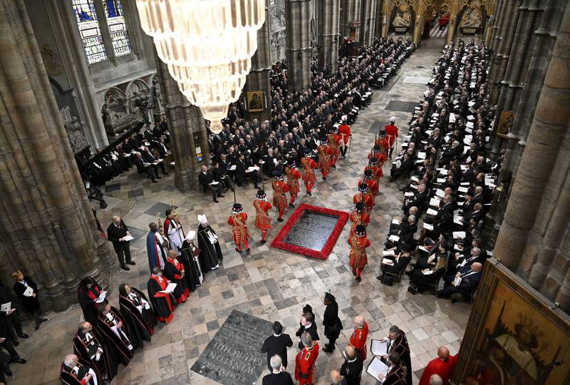The Yeoman of the Guard arrive in Westminster Abbey. AP