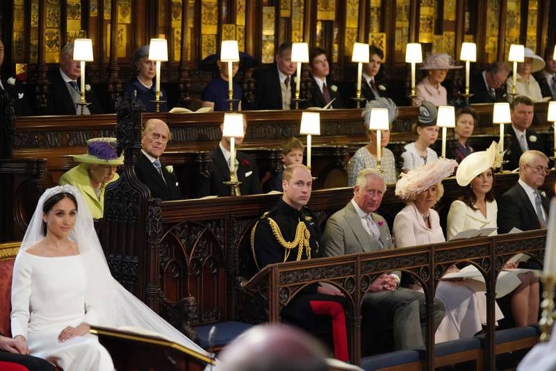 2018: Prince William looks on as Meghan Markle sits in George's Chapel, Windsor Castle, for her wedding to Prince Harry. Getty Images