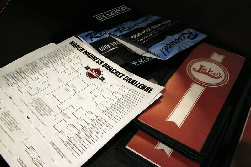 Brackets for the NCAA tournament, which features 68 college basketball teams. AP 