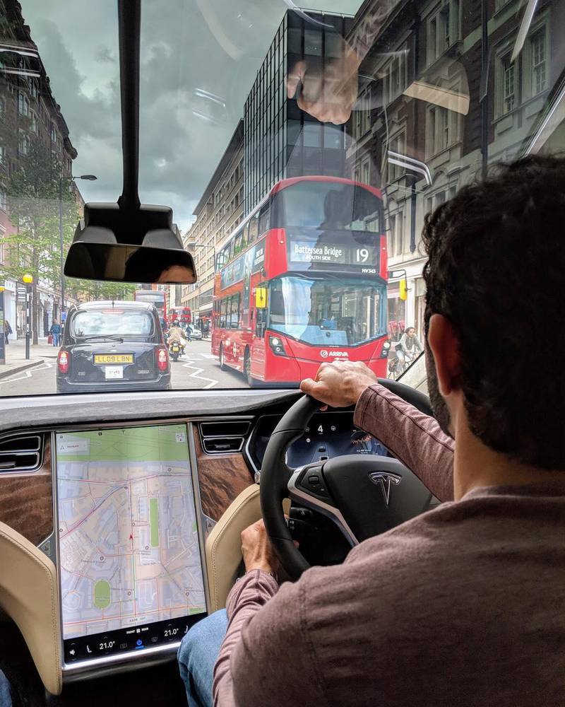 Driving through London in a Tesla. Instagram / Faz3