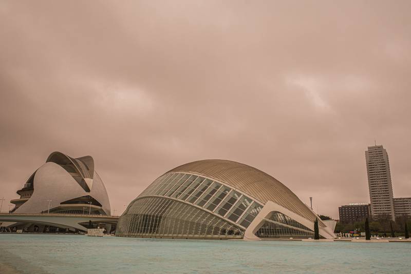 An orange sky over the City of Arts and Sciences in Valencia, Spain. AP