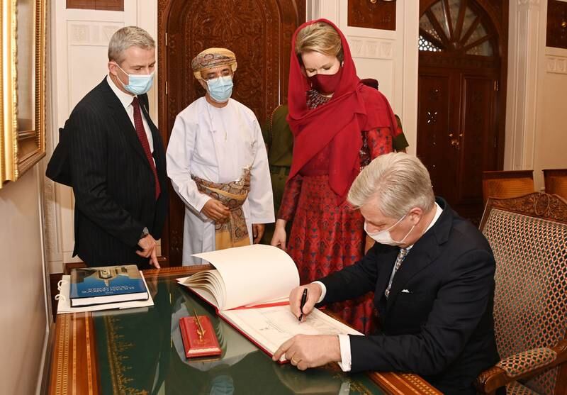King Philippe and Queen Mathilde of Belgium visit the Sultan Qaboos Grand Mosque in Muscat. Twitter
