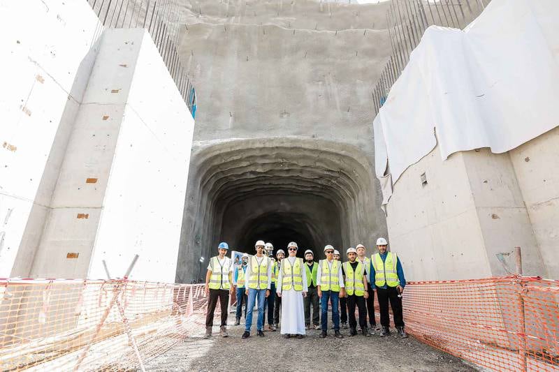 Mr Al Tayer also reviewed the work progress of the 1.2 kilometre subterranean tunnel, which connects the two dams.