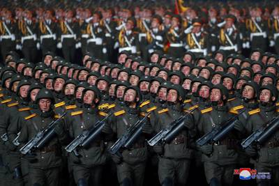 Troops march during a military parade to commemorate the 8th Congress of the Workers' Party in Pyongyang, North Korea. Reuters