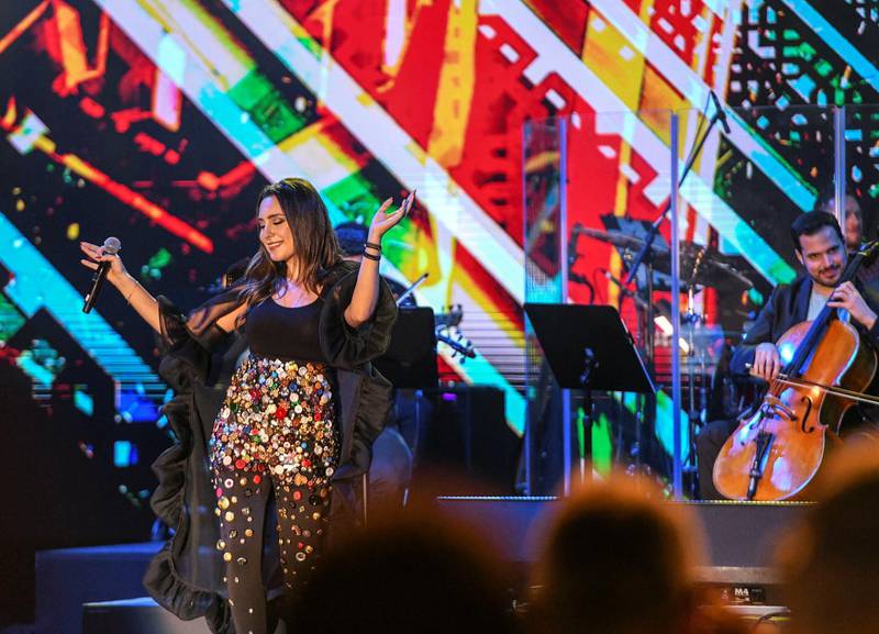 Abu Dhabi, United Arab Emirates - Mayssa Karaa, Lebanese vocalist and songwriter who graduated from Berklee School, performs at the opening night of Berklee, Abu Dhabi, Al Saadiyat. Khushnum Bhandari for The National