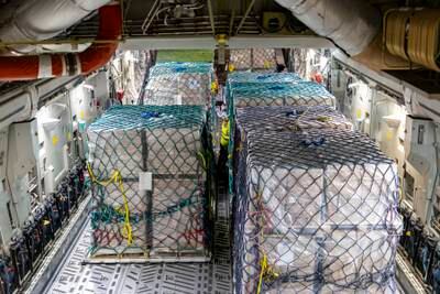 An RAF C-17 aircraft carrying 21 tonnes of UK humanitarian supplies for Gaza has landed in Egypt. EPA