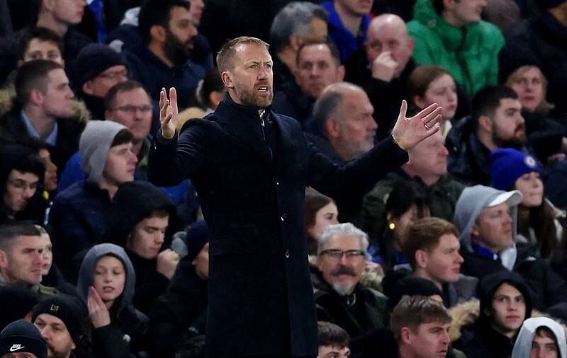 Chelsea manager Graham Potter watches the action. Reuters