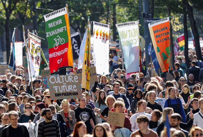 Young people at a protest as part of the 'global climate strike' of the Fridays for Future movement  in Vienna, Austria. Reuters
