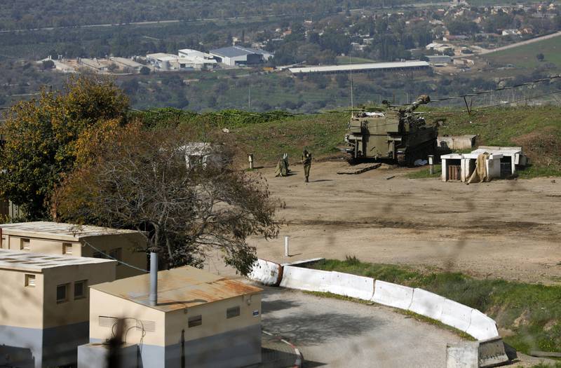 A M109 American-made 155mm turreted self-propelled howitzer stationed near the border with Lebanon in the Israeli annexed Golan Heights on February 18, 2022. AFP