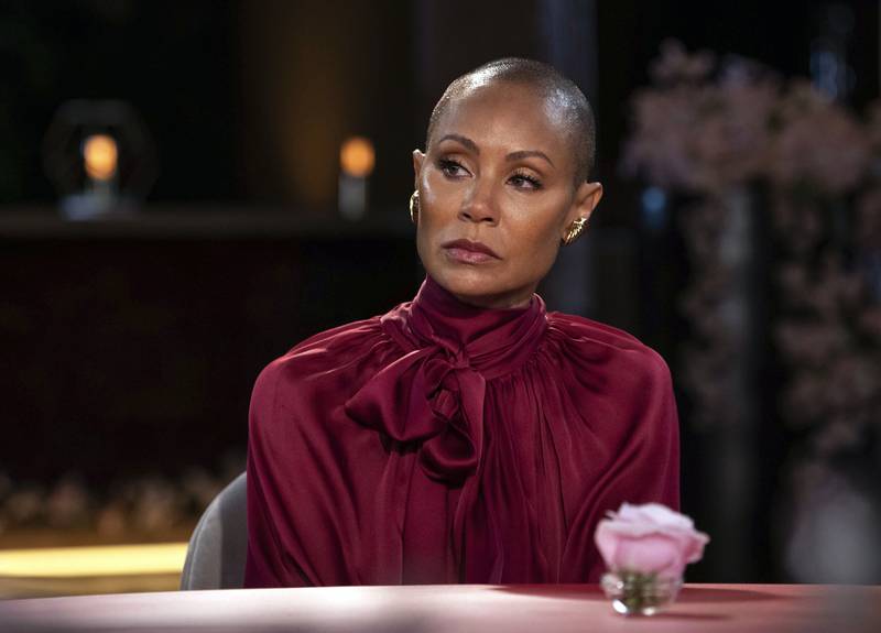 Jada Pinkett Smith on an episode of her online series 'Red Table Talk'. The latest episode on Facebook Watch addresses alopecia. Jordan Fisher / Red Table Talk via AP