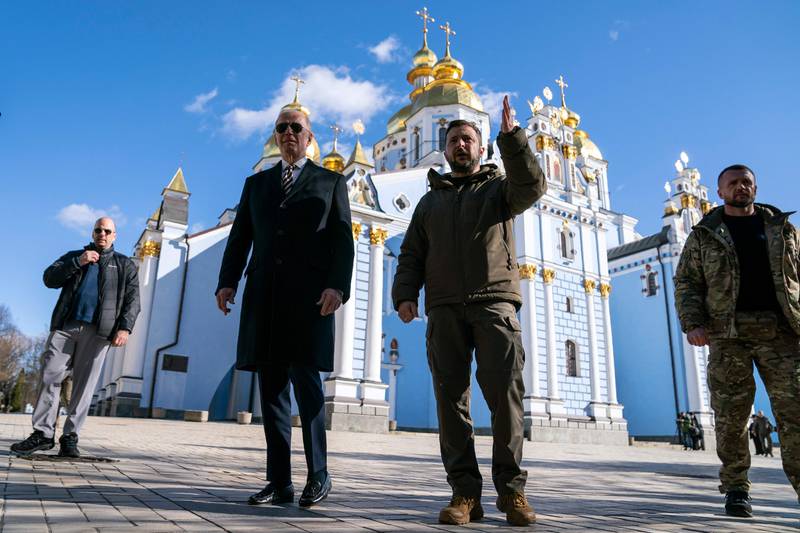 A visit to St Michael's Cathedral in the Ukrainian capital. AFP
