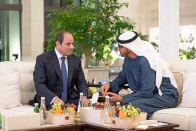 President Sheikh Mohamed speaks with Dr El Sisi at Al Shati Palace