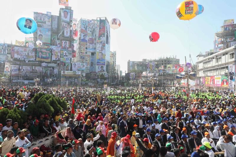 Supporters of the Bangladesh Nationalist Party gather during a rally in Cumilla. AFP