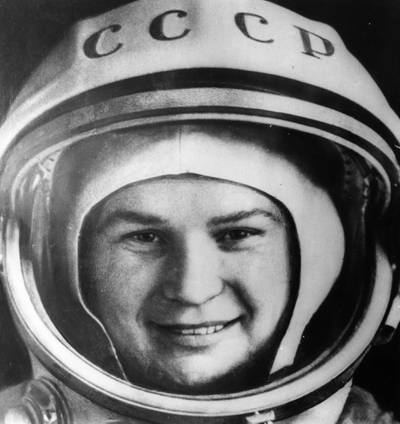 Valentina Tereshkova, who became the first woman in space, photographed in her space suit shortly before take off.   (Photo by Central Press/Getty Images)