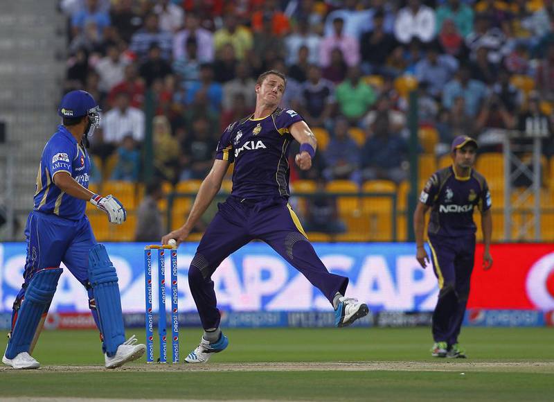 Kolkata paceman Morne Morkel in action against Rajasthan Royals in Abu Dhabi. The South African took 1-40. Jeffrey E Biteng / The National