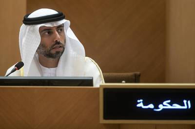 Abu Dhabi, United Arab Emirates. May 2, 2017///Suhail Al Mazroui, minister of energy. Federal National council session. Abu Dhabi, United Arab Emirates. Mona Al Marzooqi/ The National ID: 16864Reporter: Haneen Dajani  Section: National  *** Local Caption ***  170502-MM-FNC-007.JPG