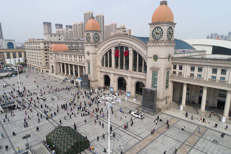 Hankou railway station is seen in this aerial photograph taken in Wuhan, Hubei Province, China.  Bloomberg