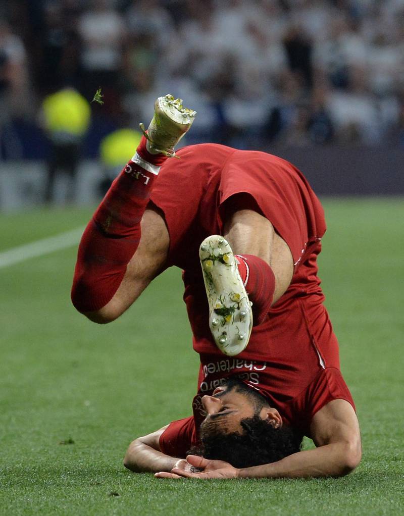 Mohamed Salah of Liverpool tumbles during the UEFA Champions League final. EPA