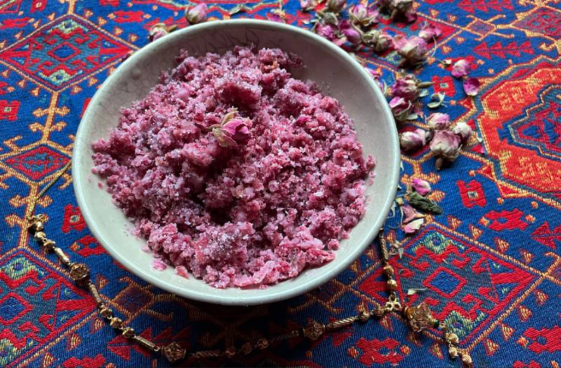 Sugar-dried rose petal murabba is similar to Indian gulkand. Photo: Daniel Newman