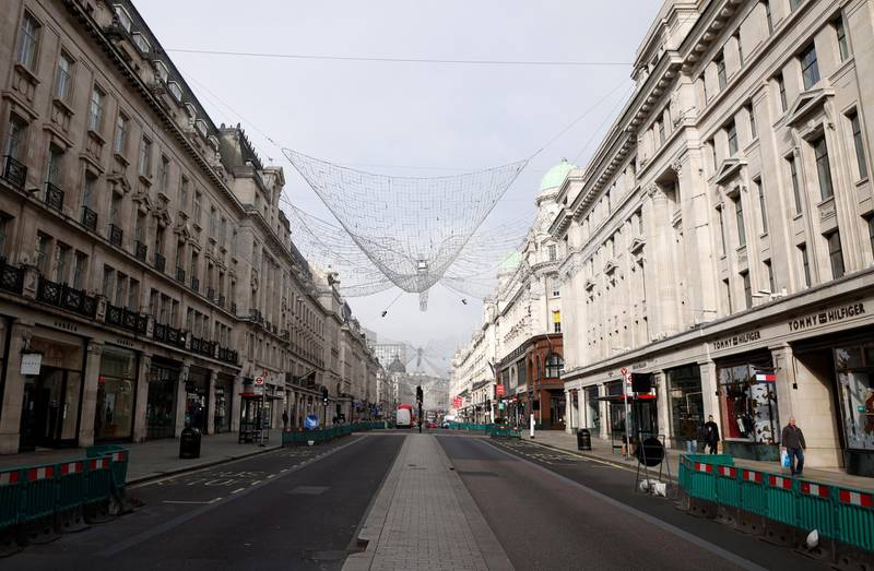 Regent Street is seen nearly empty on the morning of the first day of lockdown. Reuters