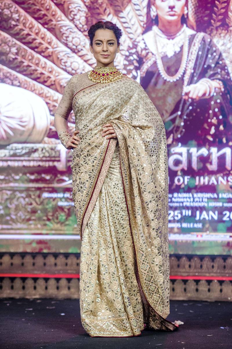 MUMBAI, INDIA - JANUARY 10: Bollywood actor Kangana Ranaut during the launch of the first song titled Vijayi Bhava from the film ‚ÄòManikarnika: The Queen of Jhansi‚Äô by Zee Studios, at Bandra, on January 10, 2018 in Mumbai, India. Manikarnika: The Queen of Jhansi is an upcoming Indian historical biographical film based on the life of Rani Laxmibai of Jhansi. The film is scheduled to be released on January 25, 2019. (Photo by Prodip Guha/Hindustan Times via Getty Images)