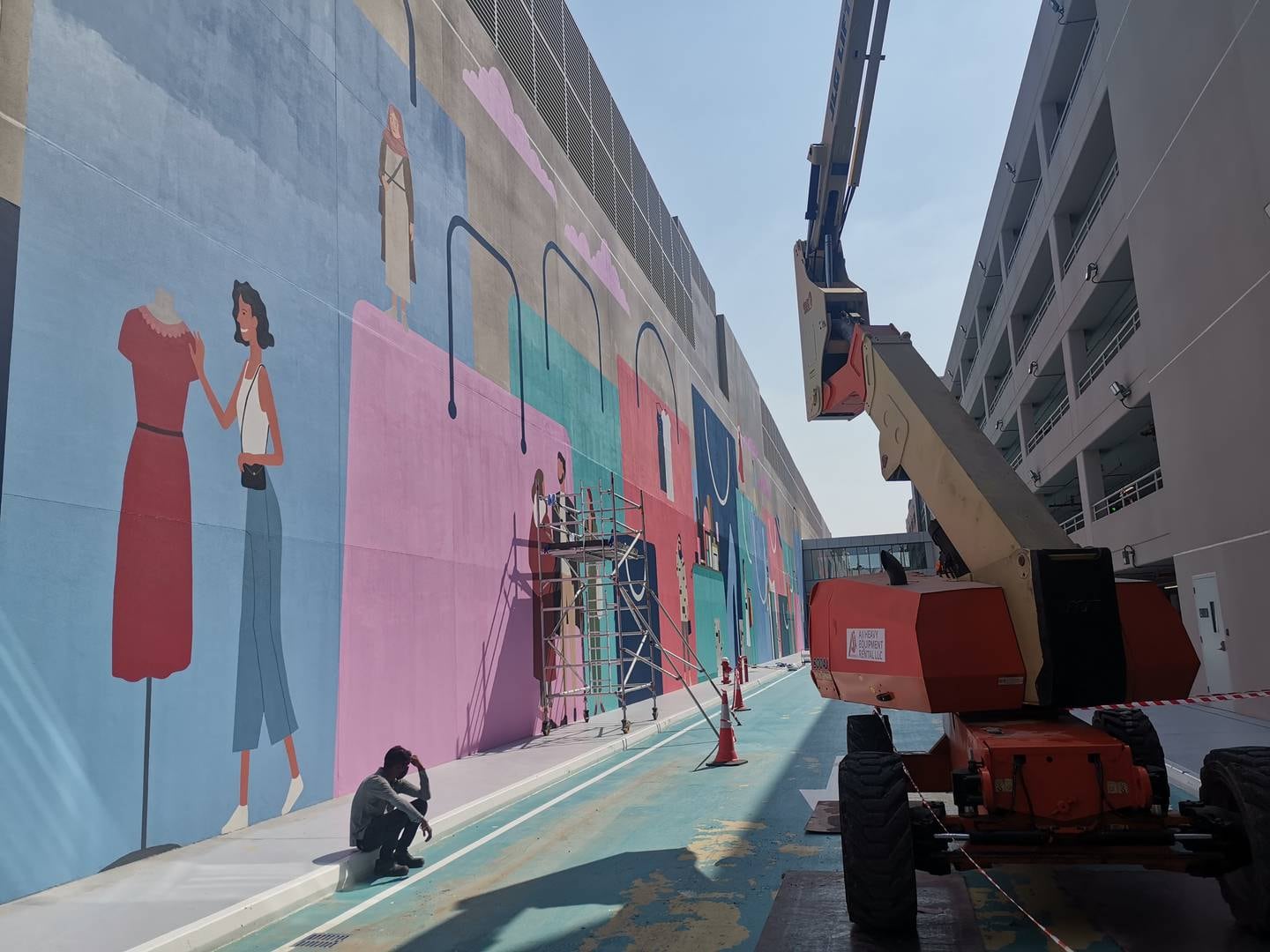 Work was still being completed at Dubai Hills Mall on opening day. Katy Gillett / The National