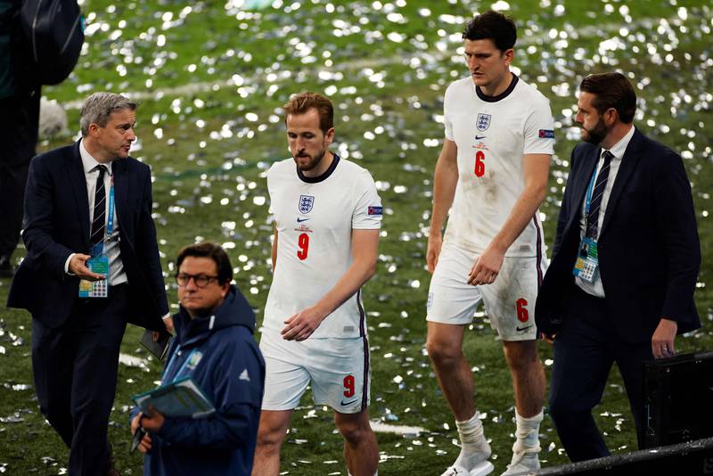 England forward Harry Kane leaves the pitch after the trophy ceremony.