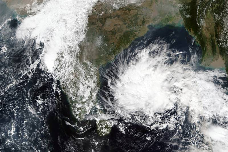 A satellite image released by Nasa on December 2, 2021 shows a storm brewing in the Bay of Bengal. AP